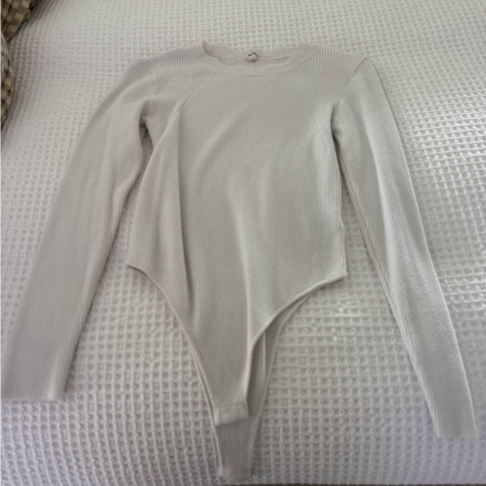 Wishlist White Sweater Bodysuit with Scallop Detail